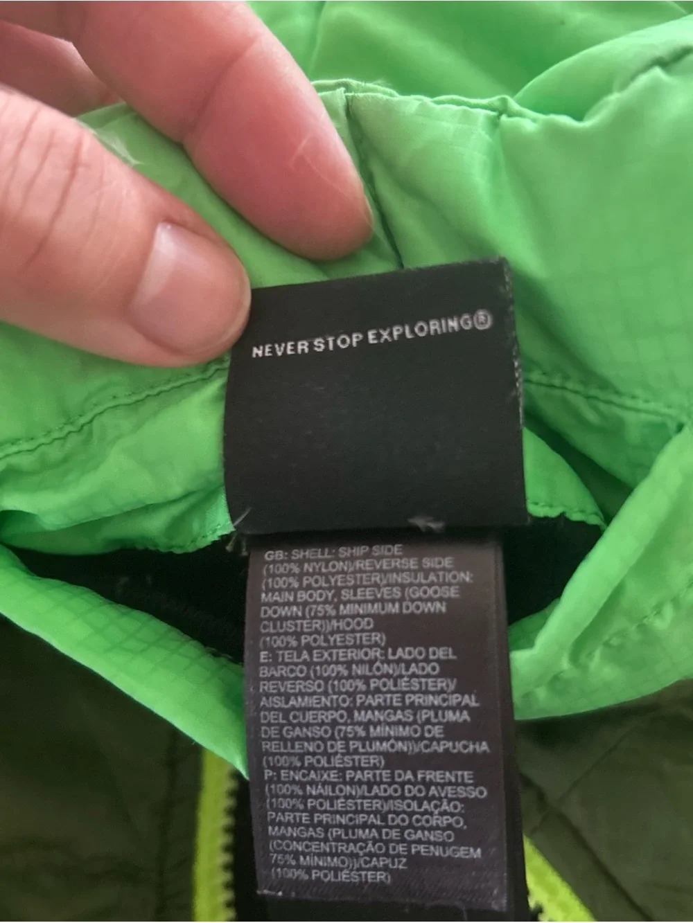 The North Face Olive Green and Dark Brown Kids Puffer Jacket Stained sleeves